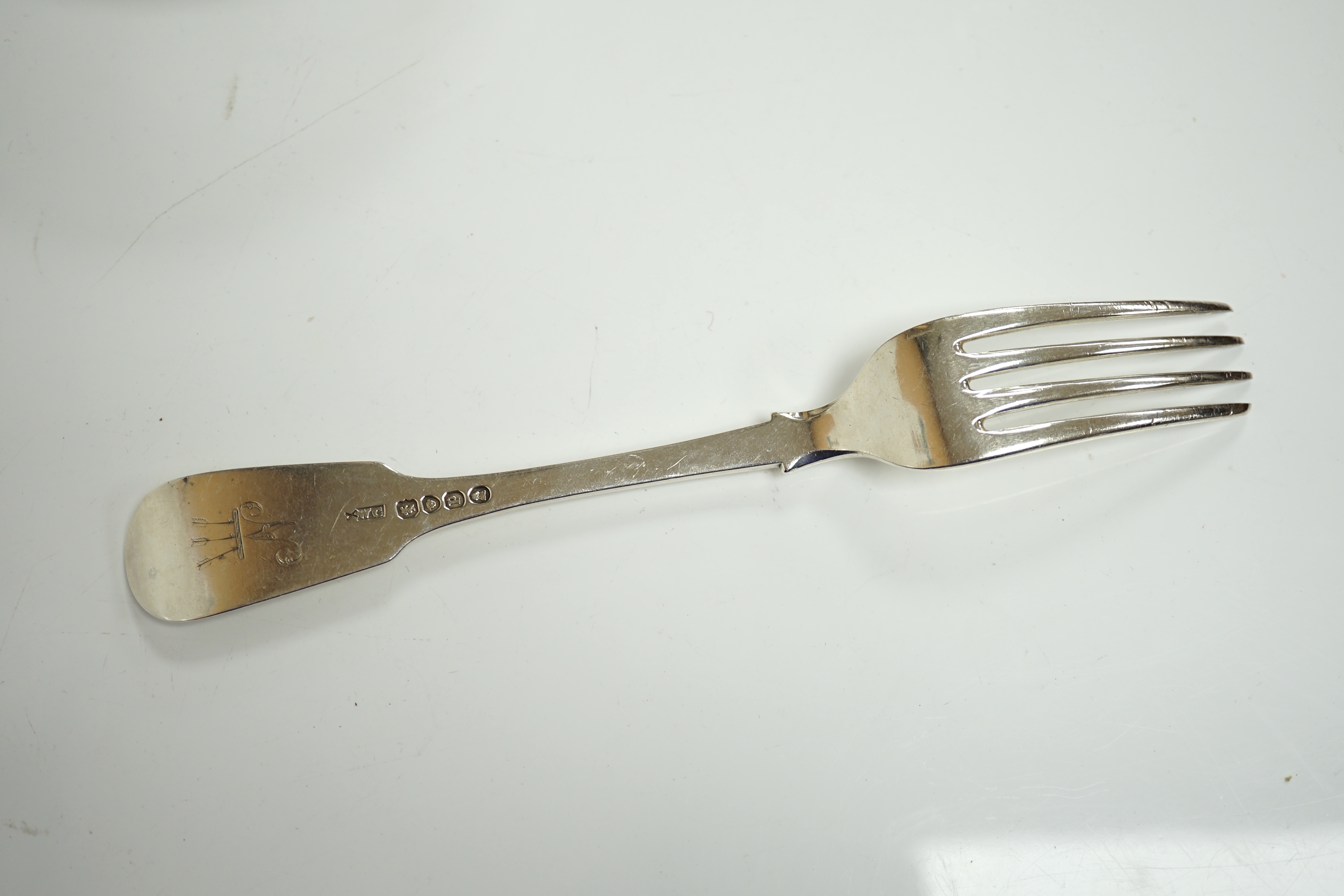 A part canteen of George V silver Hanovarian rat-tail flatware by Francis Stebbings, London, 1915, comprising twenty nine items, together with a small quantity of assorted 19th century and later silver flatware, various